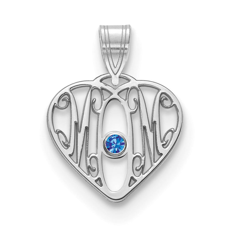 14K White Gold 14Kw Mom In Heart 1 Birthstone 18K Rhodium Plated Bezel