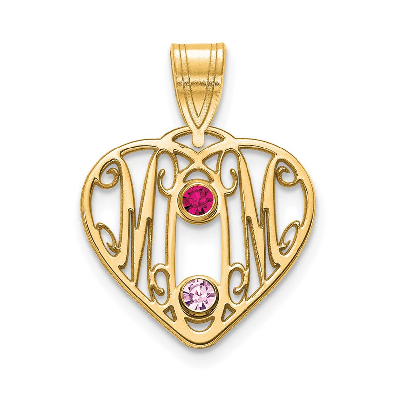 14K Yellow Gold 14Ky Mom In Heart 2 Birthstones Bezel Pendant