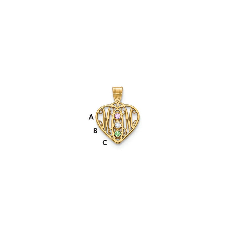 14K Yellow Gold 14Ky Mom In Heart 3 Birthstones Bezel Pendant