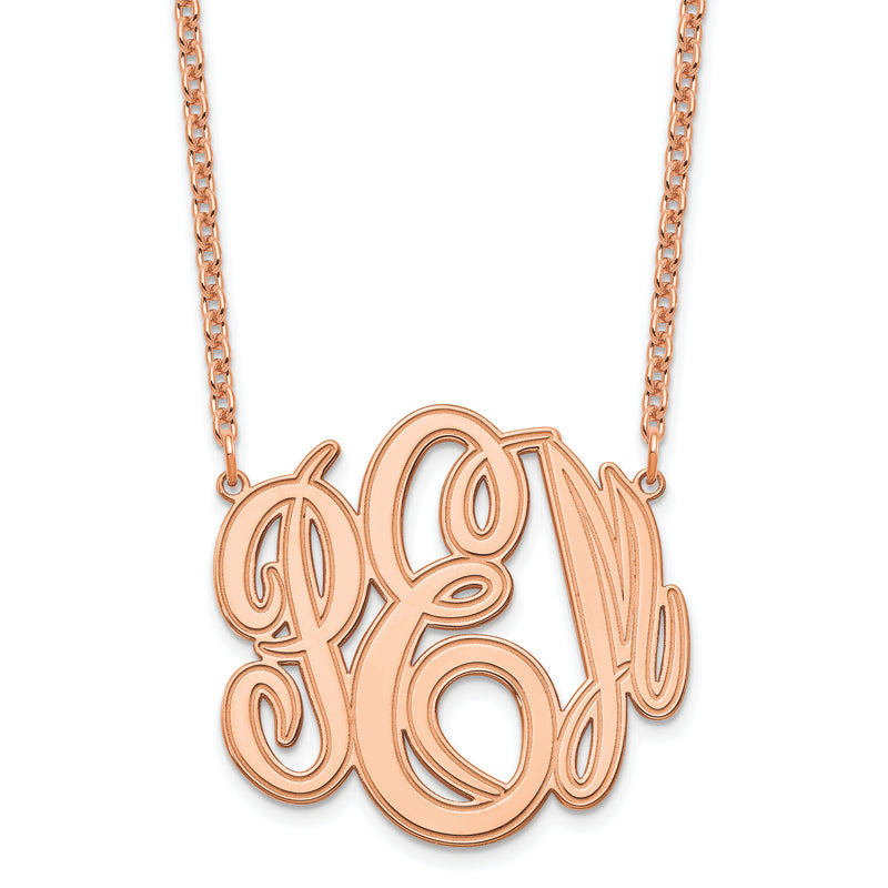Rose Plated Sterling Silver/Rose Etched Monogram Necklace