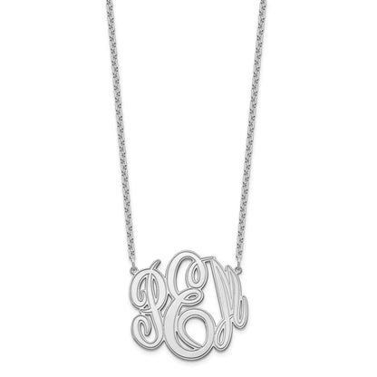 Sterling Silver Silver/Rhodium Plated Etched Monogram Necklace