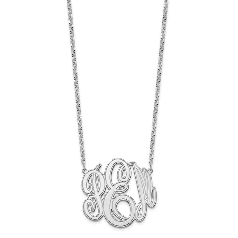 Sterling Silver Silver/Rhodium Plated Etched Monogram Necklace