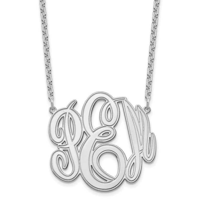 Sterling Silver Silver/Rhodium Plated Etched Monogram Necklace