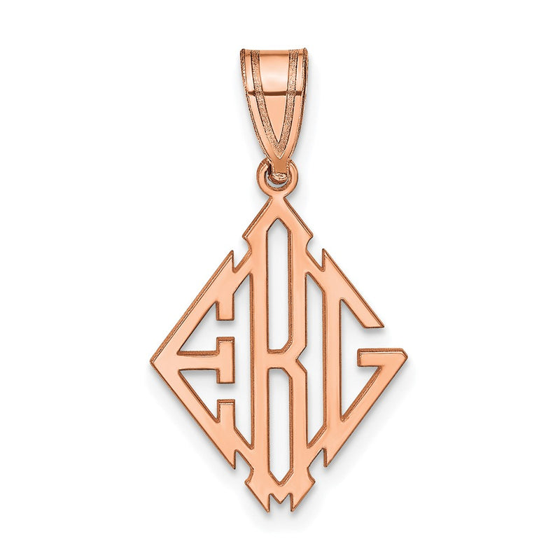 Rose Plated Sterling Silver/Rose Diamond Shape Monogram Pendant