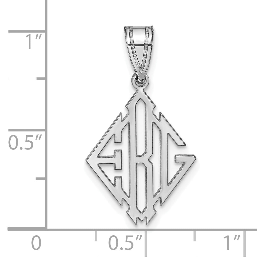 Sterling Silver Silver/Rhodium Plated Diamond Shape Monogram Pendant