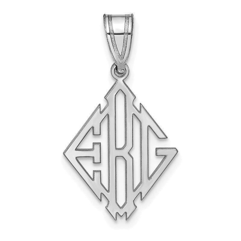Sterling Silver Silver/Rhodium Plated Diamond Shape Monogram Pendant