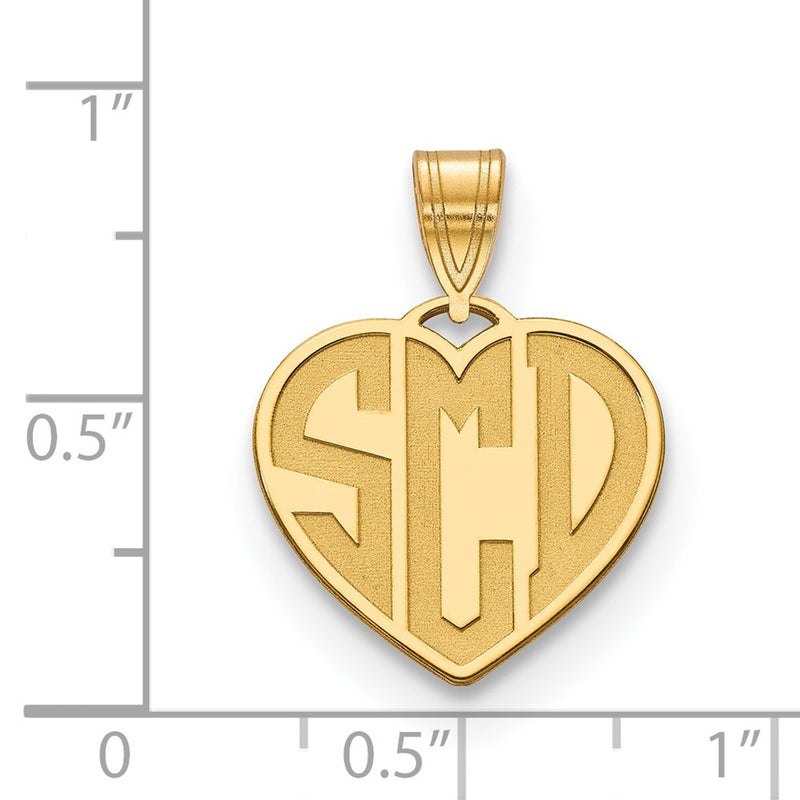 14K Yellow Gold Etched Monogram Heart Necklace