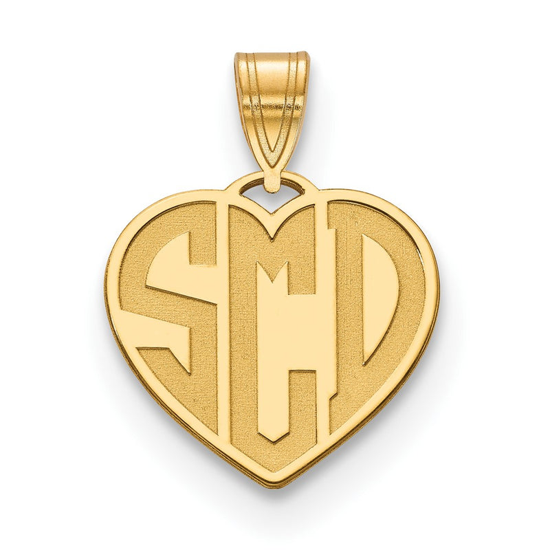 14K Yellow Gold Etched Monogram Heart Necklace