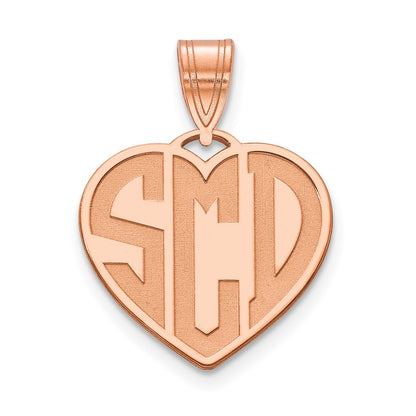 Rose Plated Sterling Silver/Rose Etched Monogram Heart Necklace