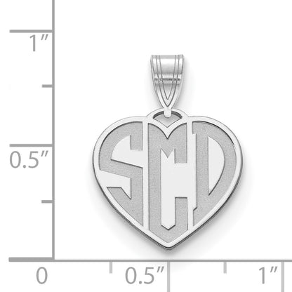 Sterling Silver Silver/Rhodium Plated Etched Monogram Heart Necklace