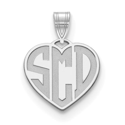 Sterling Silver Silver/Rhodium Plated Etched Monogram Heart Necklace