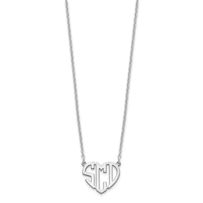 Sterling Silver Silver/Rhodium Plated Heart Monogram Necklace
