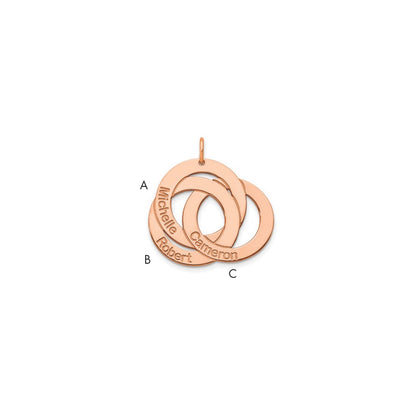 Rose Plated Sterling Silver/Rose 3 Interlocking Circles With Names Charm