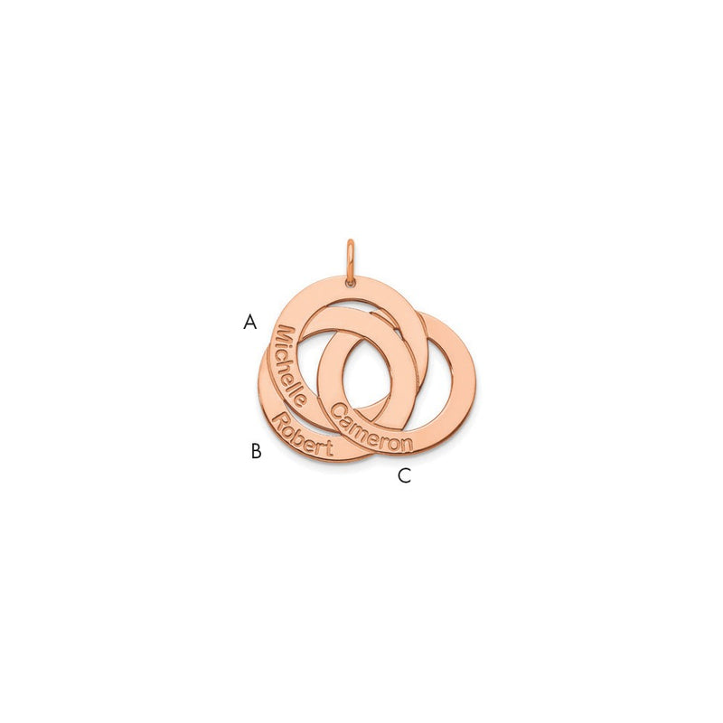 Rose Plated Sterling Silver/Rose 3 Interlocking Circles With Names Charm