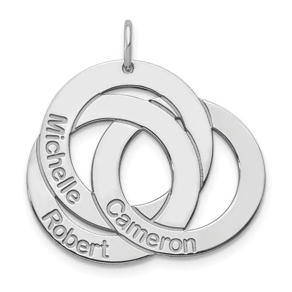 14K White Gold 3 Interlocking Circles With Names Charm