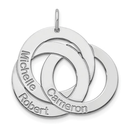 14K White Gold 3 Interlocking Circles With Names Charm