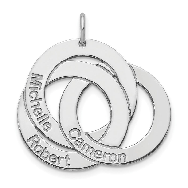 14K White Gold 3 Interlocking Circles With Names Charm