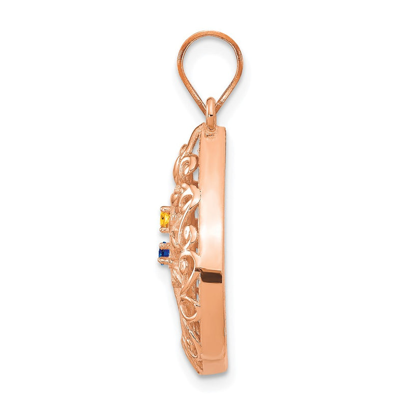 14K Rose Gold 2 Birthstone Tree Of Life Tear Drop Pendant