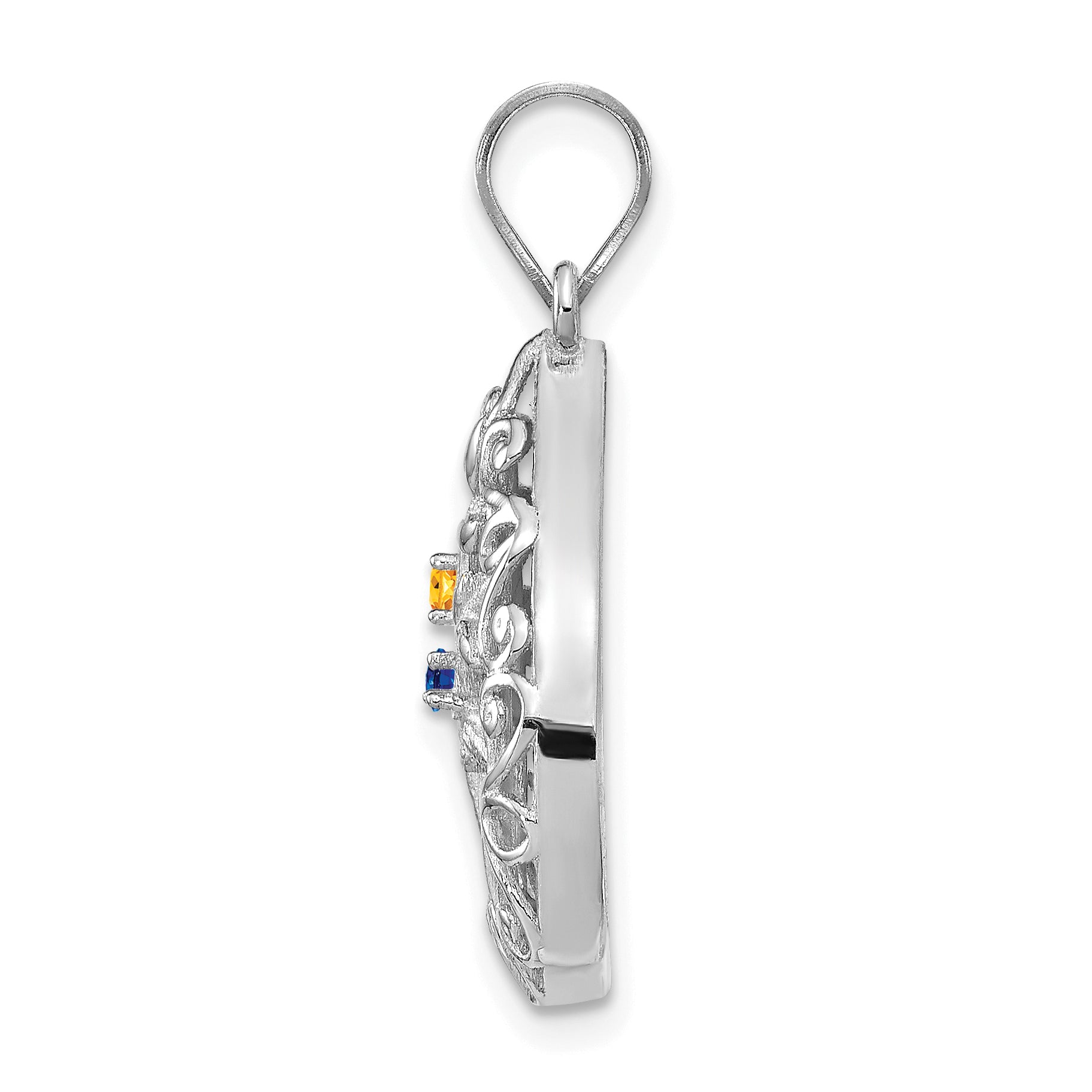 14K White Gold 14Kw 2 Birthstone Tree Of Life Tear Drop Pendant