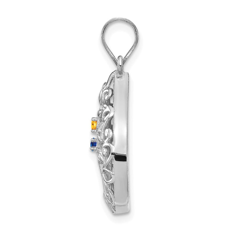 14K White Gold 14Kw 2 Birthstone Tree Of Life Tear Drop Pendant