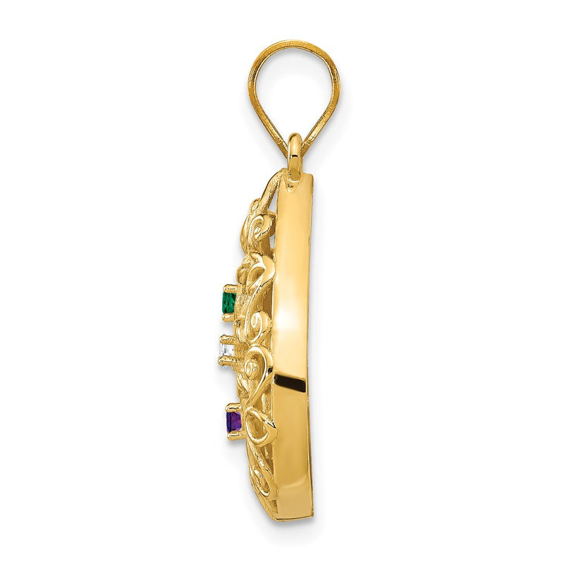 14K Yellow Gold 14Ky 3 Birthstone Tree Of Life Tear Drop Pendant