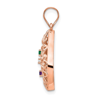14K Rose Gold 3 Birthstone Tree Of Life Tear Drop Pendant