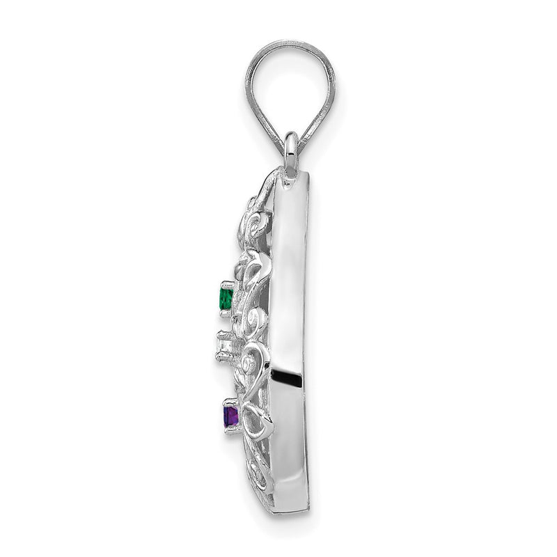 14K White Gold 14Kw 3 Birthstone Tree Of Life Tear Drop Pendant