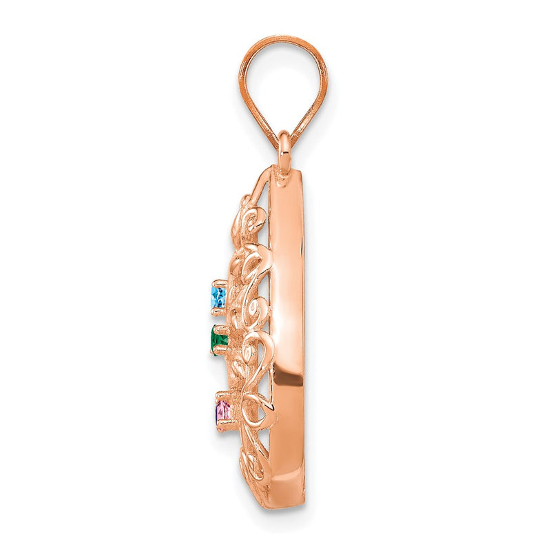 Rose Plated Sterling Silver/Rose 4 Birthstone Tree Of Life Tear Drop Pendant