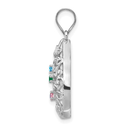 14K White Gold 14Kw 4 Birthstone Tree Of Life Tear Drop Pendant