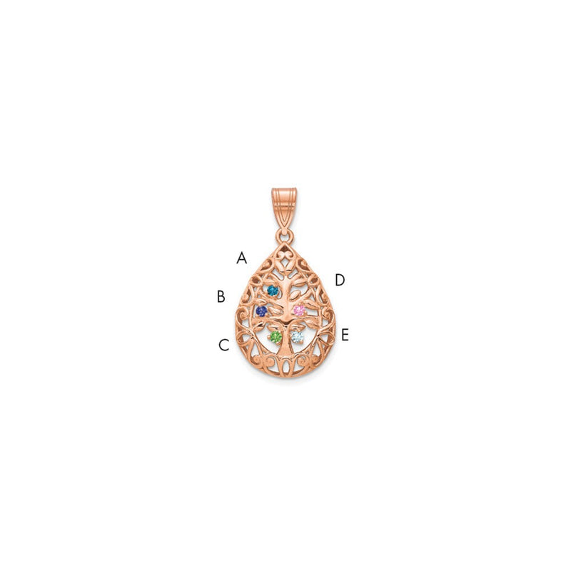 Rose Plated Sterling Silver/Rose 5 Birthstone Tree Of Life Tear Drop Pendant