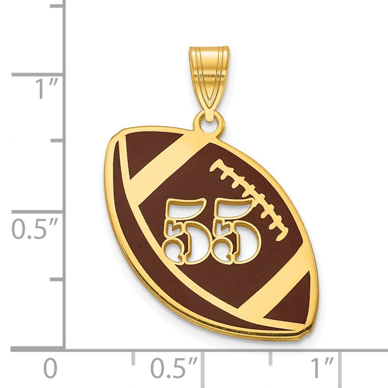 14K Yellow Gold Epoxy Football With Cut Out Number Pendant