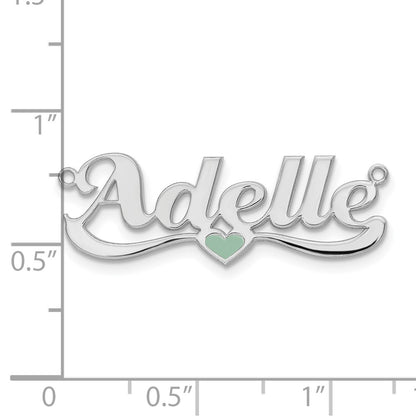 Sterling Silver Silver/Rhodium Plated Epoxy Heart Name Plate