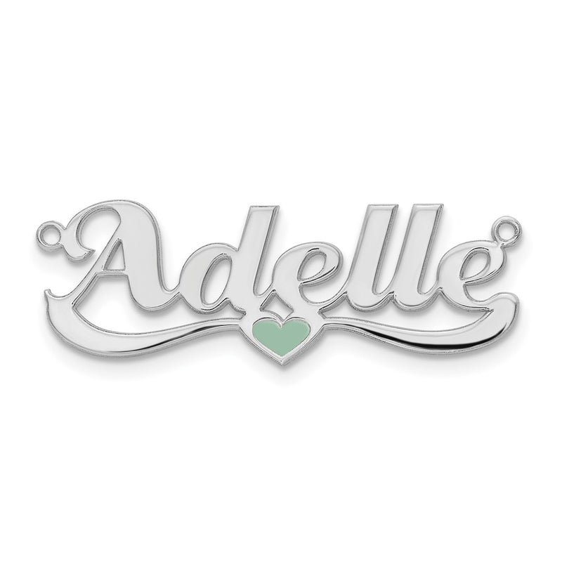 Sterling Silver Silver/Rhodium Plated Epoxy Heart Name Plate