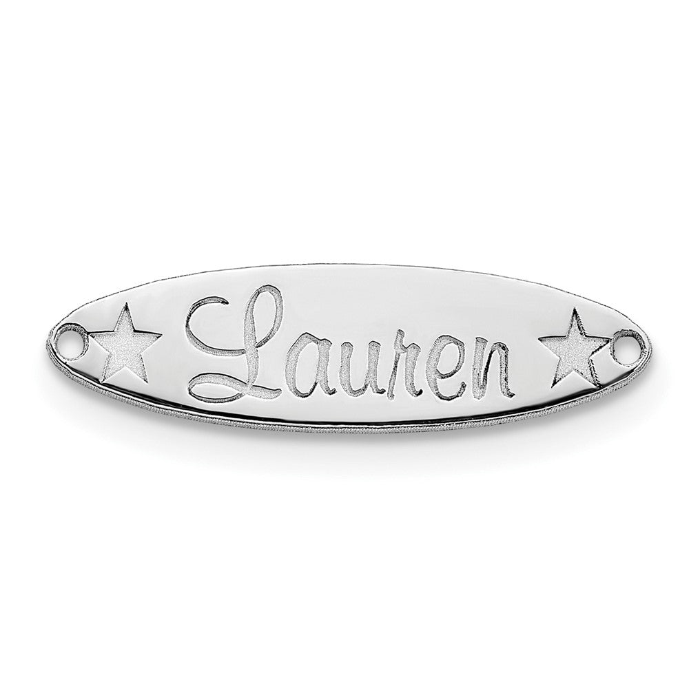 Sterling Silver Silver/Rhodium Plated Small Oval With Stars Name Plate