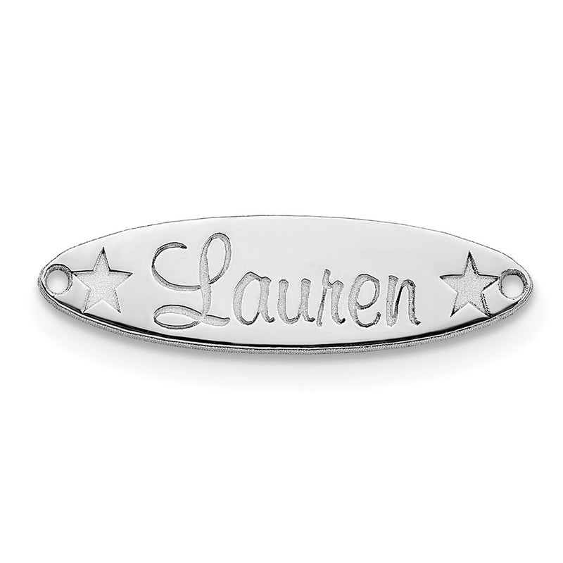 Sterling Silver Silver/Rhodium Plated Small Oval With Stars Name Plate