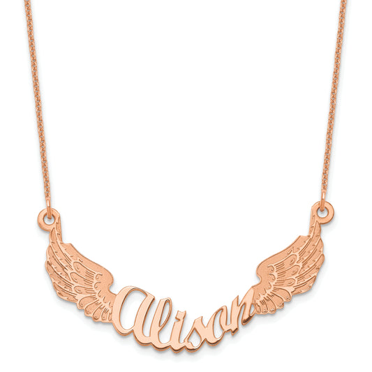 14K Rose Gold Angel Wings With Name Necklace