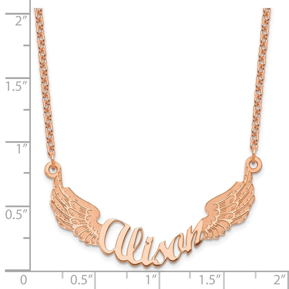 Rose Plated Sterling Silver/Rose Angel Wings With Name Necklace