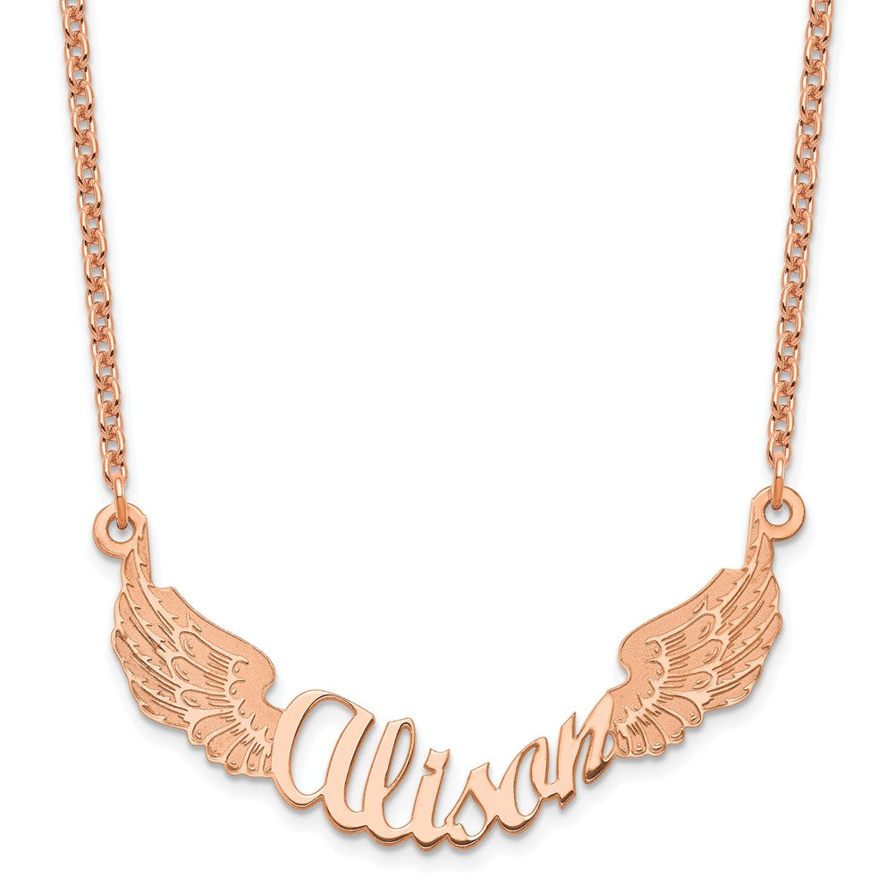 Rose Plated Sterling Silver/Rose Angel Wings With Name Necklace