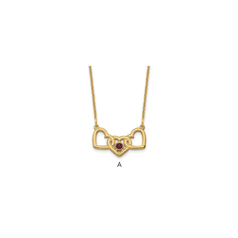 14K Yellow Gold 14Ky 3 Hearts 1 Birthstone W/ Bezel Necklace