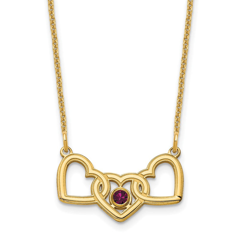 14K Yellow Gold 14Ky 3 Hearts 1 Birthstone W/ Bezel Necklace