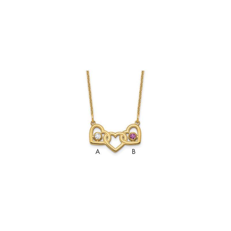 14K Yellow Gold 14Ky 3 Hearts 2 Birthstones W/ Bezel Necklace