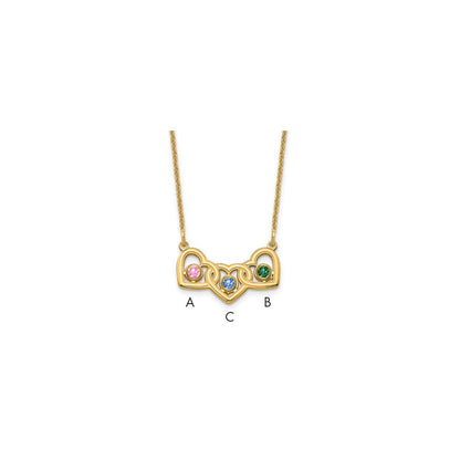 14K Yellow Gold 14Ky 3 Hearts Birthstones W/ Bezel Necklace