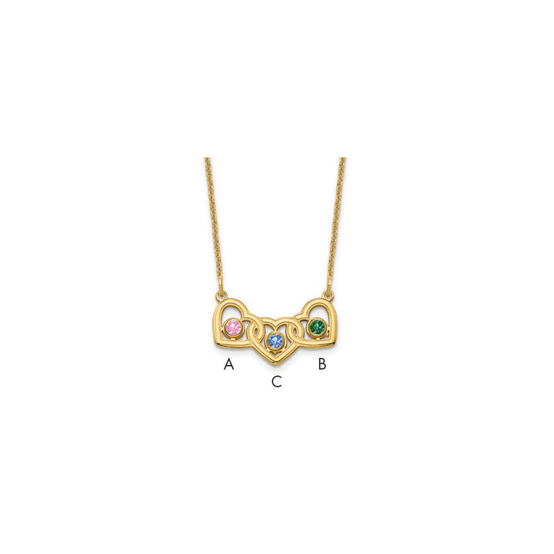 14K Yellow Gold 14Ky 3 Hearts Birthstones W/ Bezel Necklace