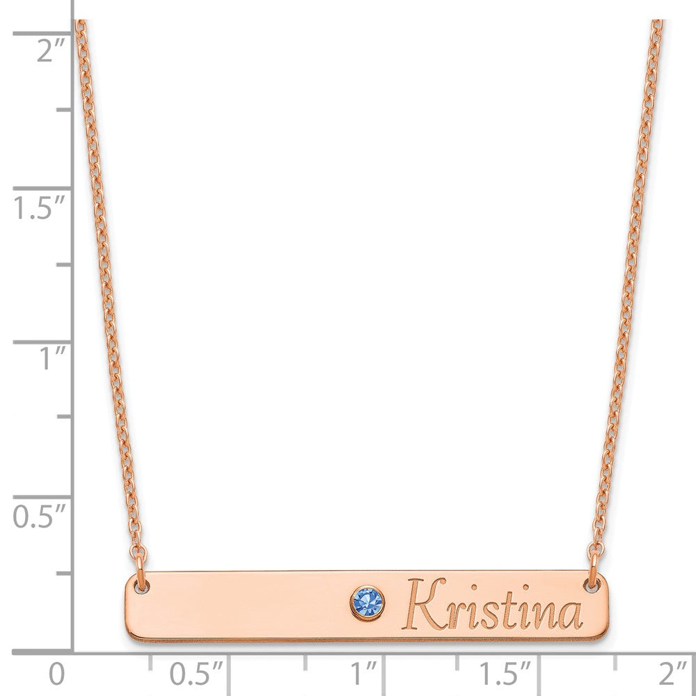Rose Plated Personalized Bar W/ 14K Bezel Birthstone Necklace