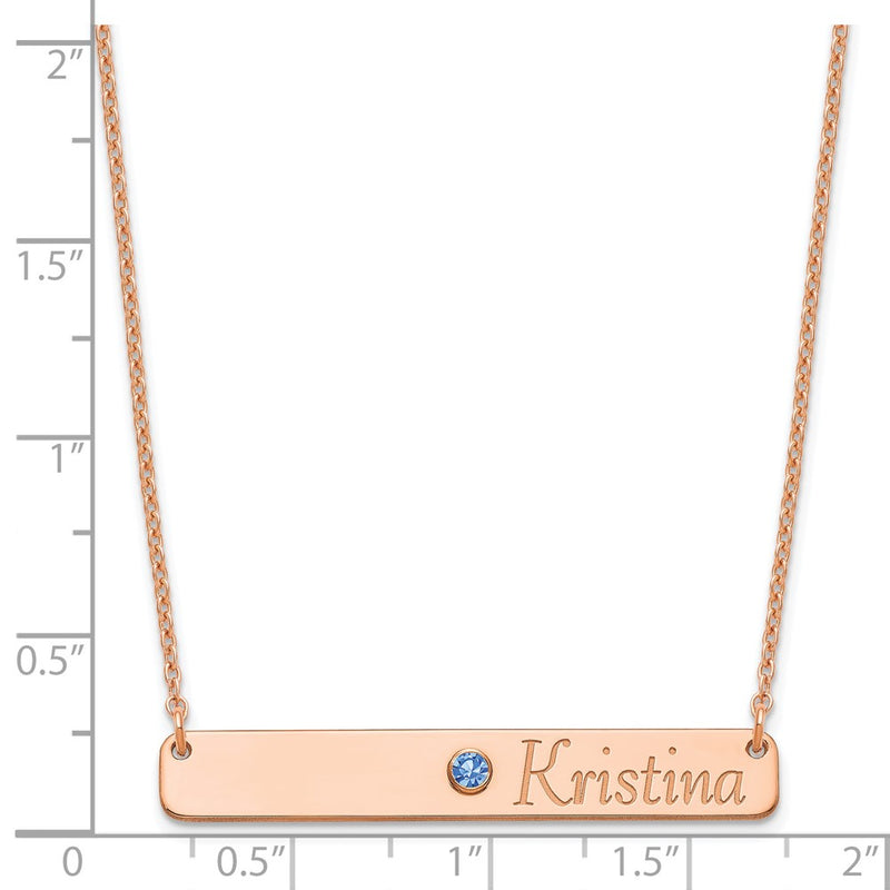 Rose Plated Personalized Bar W/ 14K Bezel Birthstone Necklace