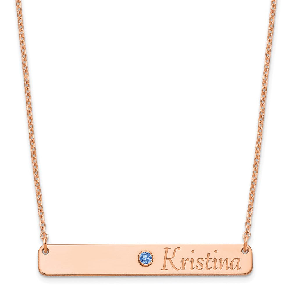 Rose Plated Personalized Bar W/ 14K Bezel Birthstone Necklace