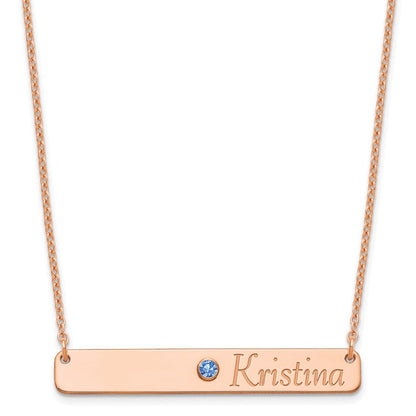 Rose Plated Personalized Bar W/ 14K Bezel Birthstone Necklace