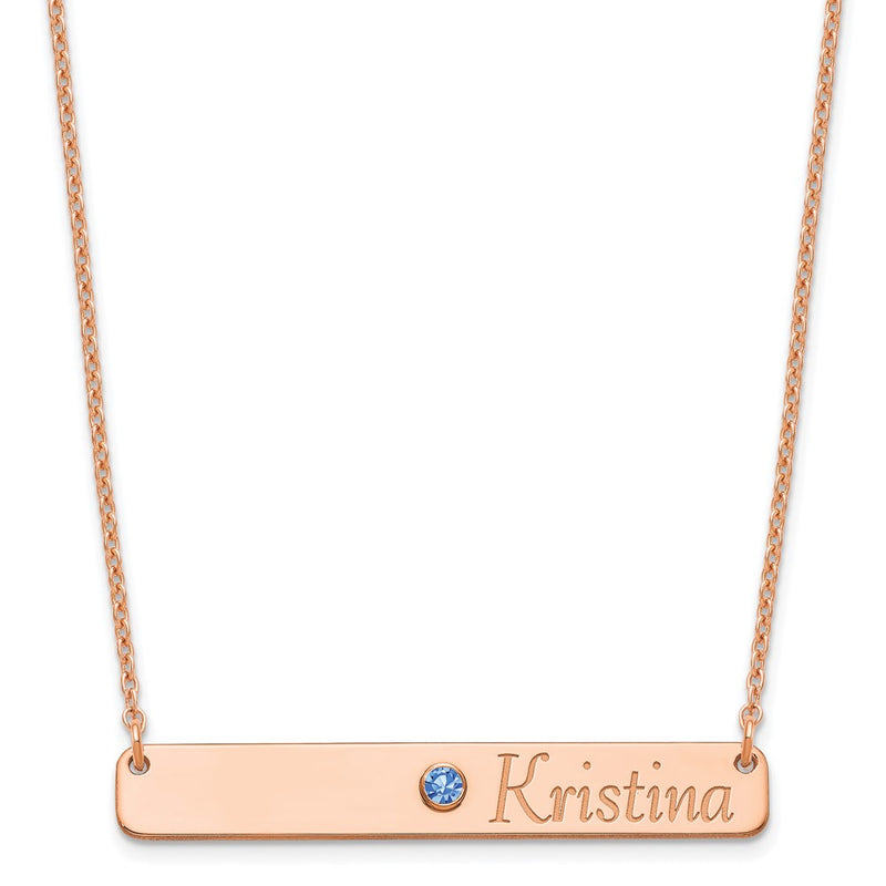 Rose Plated Personalized Bar W/ 14K Bezel Birthstone Necklace