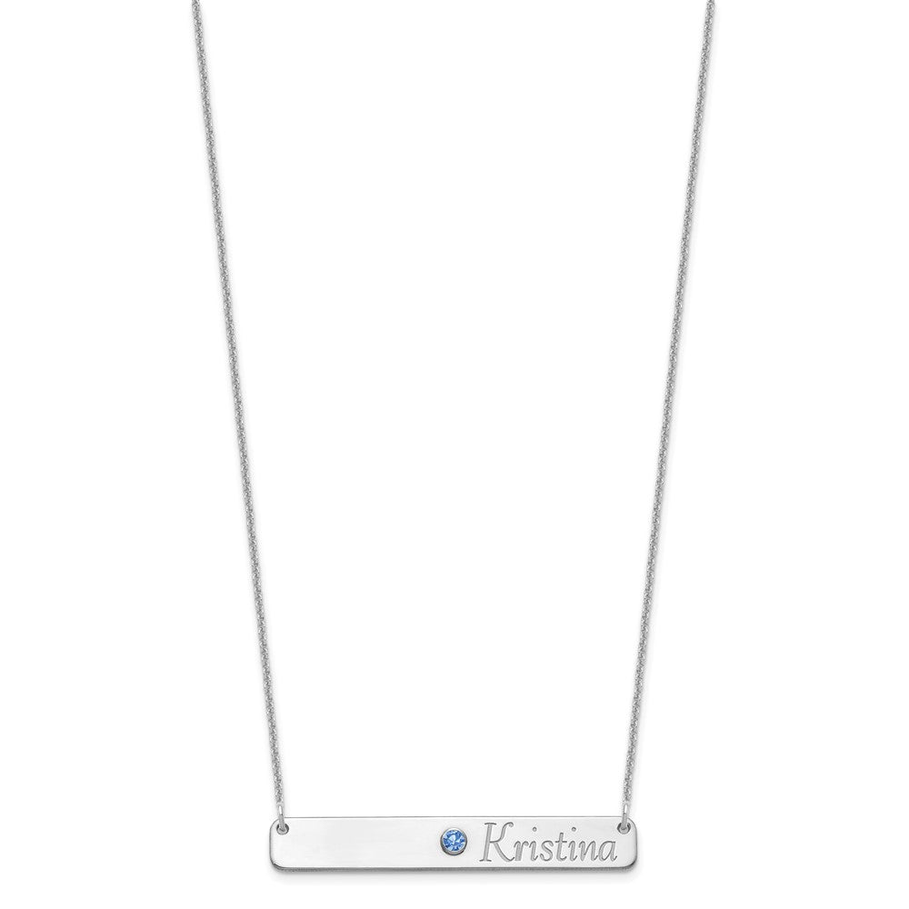 14K White Gold Wg Personalized Bar W/ Rhod Pltd Bezel Bs Necklace