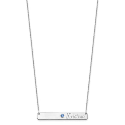 14K White Gold Wg Personalized Bar W/ Rhod Pltd Bezel Bs Necklace